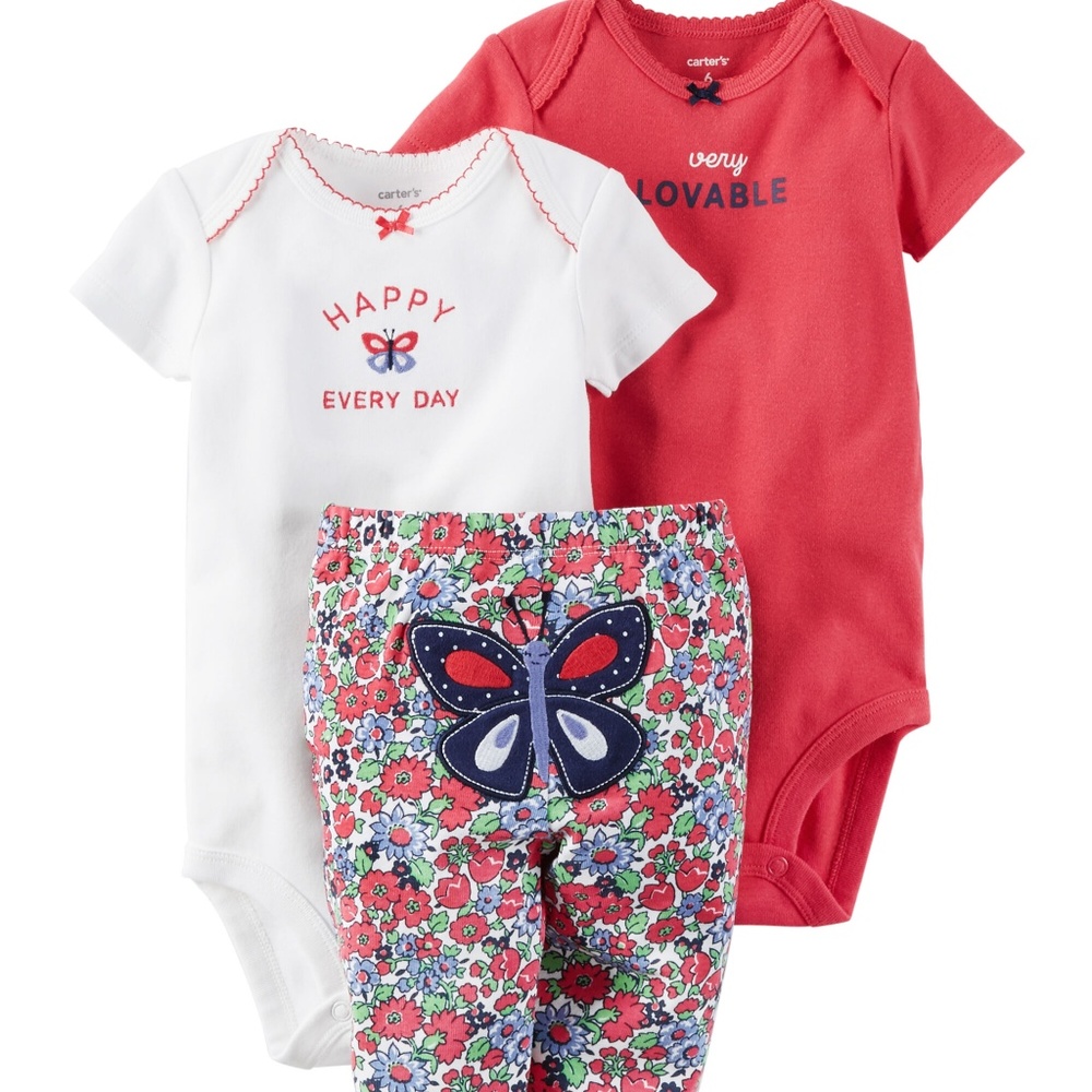 Carter’s‎ Baby Girl’s 3pc Bodysuit Pants Set Red